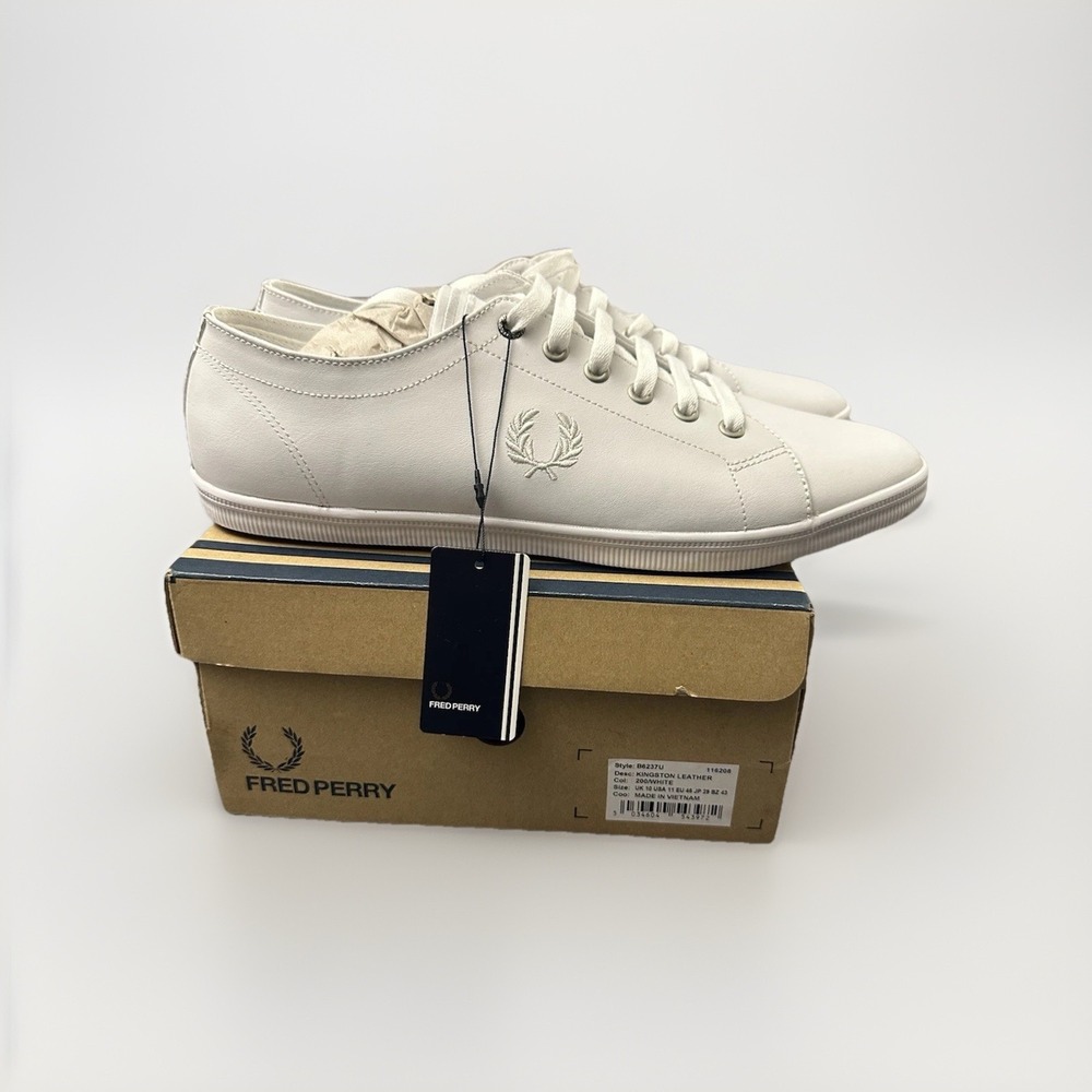 FRED PERRY KINGSTON WHITE LEATHER SNEAKER TRAINERS Size 10